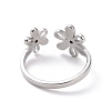 Non-Tarnish 304 Stainless Steel Flower Open Cuff Ring for Women RJEW-D120-07P-3