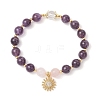 Natural Amethyst & Quartz Crystal & Rose Quartz Round Beaded Bracelets BJEW-JB11934-02-2