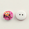 2-Hole Owl Pattern Printed Wooden Buttons BUTT-R031-080-2