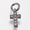 Brass Micro Pave Cubic Zirconia Tiny Cross Charms ZIRC-E147-62B-1