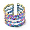 Ion Plating(IP) 304 Stainless Steel Multi Line Open Cuff Ring for Women RJEW-M149-18RC-1