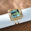 Square 304 Stainless Steel Paua Shell Cuff Rings for Women RJEW-G346-03G-01-3