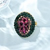 Brass & Polymer Clay Rhinestones & Natural Garnet Cuff Rings RJEW-G365-01G-2