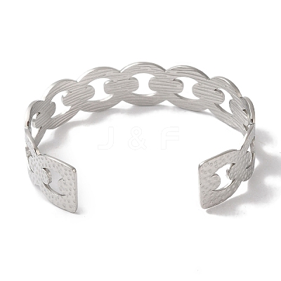 Non-Tarnish 304 Stainless Steel Textured Hollow Open Cuff Bangles for Women BJEW-I315-02P-1
