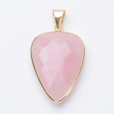 Faceted Natural Rose Quartz Pendants G-F340-02B-1