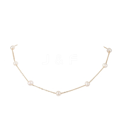 Natural Pearls Beaded Chain Necklace NJEW-JN04345-1