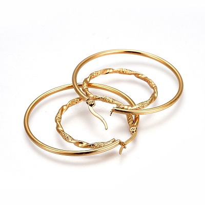 304 Stainless Steel Hoop Earrings EJEW-F188-19G-1