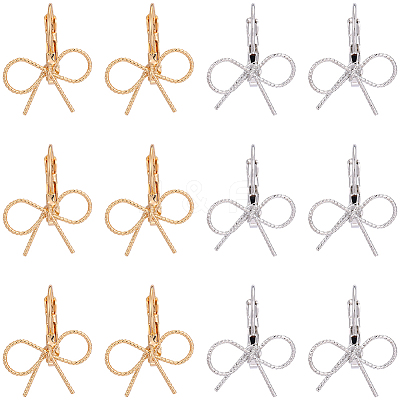 10 Piars 2 Colors Bowknot Brass Laverback Earrings for Women EJEW-SC0001-92-1