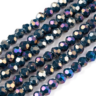 Round Full Rainbow Plated Faceted(32 Facets) Electroplate Glass Beads Strands X-EGLA-J130-FR15-1