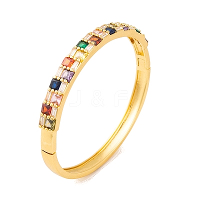 Brass Pave Colorful Cubic Zirconia Hinged Bangles for Women BJEW-S147-33G-B-1