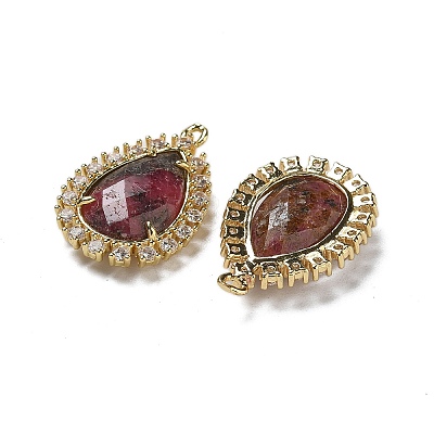 Natural Rhodonite Faceted Teardrop Pendants G-I375-01G-09-1