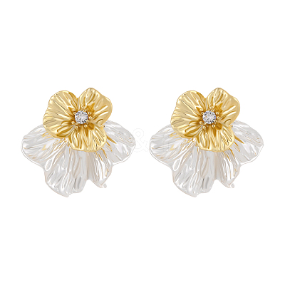 Alloy Micro Pave Cubic Zirconia Flower Stud Earrings for Women WG3B3D7-01-1