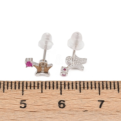 925 Sterling Silver Cubic Zirconia Stud Earrings EJEW-F394-01A-P-1
