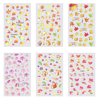 6 Sheets 6 Style Maple Leaf Nail Art Stickers Decals MRMJ-OC0003-57A-1