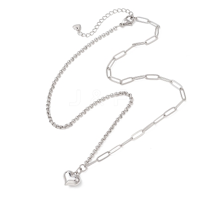 Alloy Heart Pendant 304 Stainless Steel Paperclip Chain & Rolo Chain Necklaces NJEW-JN05812-02-1
