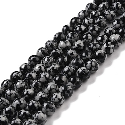 Synthetic Snowflake Obsidian Beads Strands G-E568-03A-1