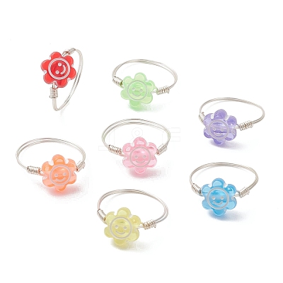 Copper Wired Acrylic Finger Rings RJEW-JR00958-02-1