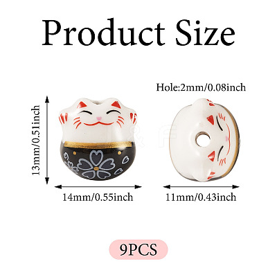 9Pcs Handmade Printed Porcelain Beads PORC-TADJ0001-01B-1