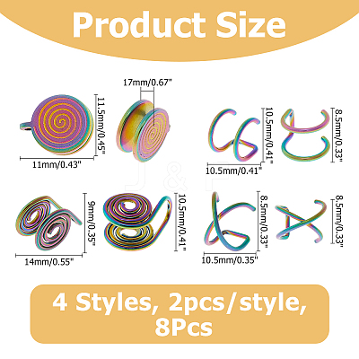 8Pcs 4 Styles Stainless Steel Cuff Earrings EJEW-HS0001-10MC-1