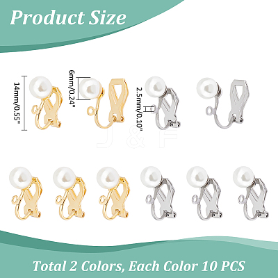 20Pcs 2 Colors 304 Stainless Steel Clip-on Earring Findings with Imitation Pearl Plastic Beaded STAS-UN0054-72-1