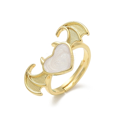 Heart with Wing Enamel Finger Rings RJEW-G337-05G-02-1