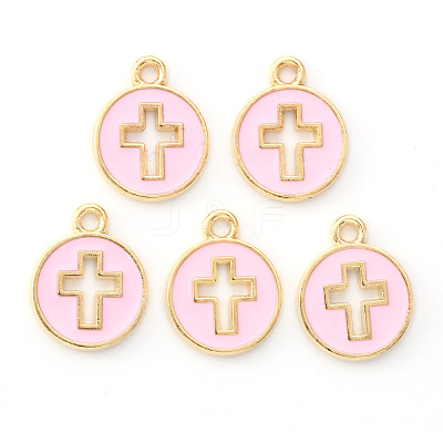 Light Gold Plated Alloy Enamel Pendants ENAM-R136-18B-1