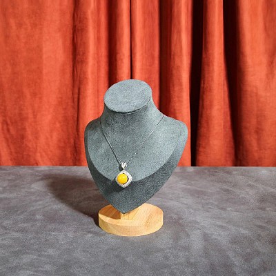 Velvet Bust Necklace Display Stands with Wooden Base ODIS-Q041-02A-02-1