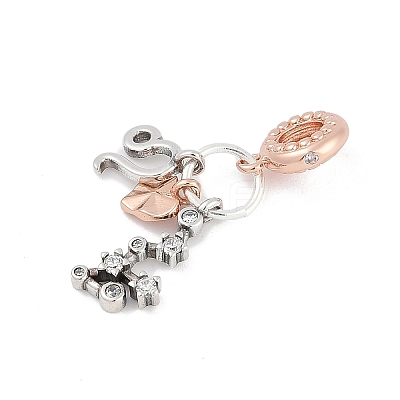 Brass Pendants with Cubic Zirconia European Beads KK-Q015-01G-1