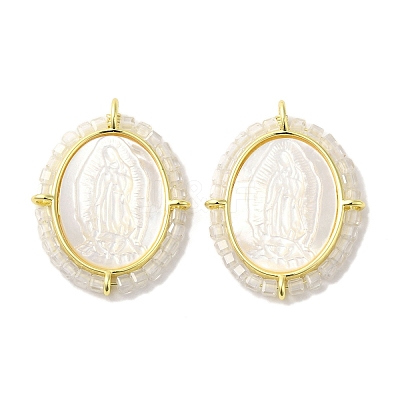 Rack Plating Brass Micro Pave Cubic Zirconia & Shell Pendants KK-G488-17G-1