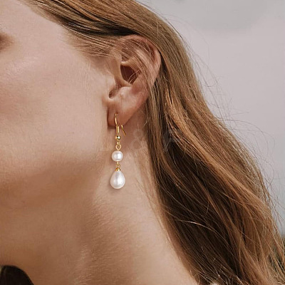 Teardrop Alloy Imitation Plastic Pearl Dangle Earrings FS-WG3074F-01-1