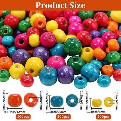 800pcs 3 Styles Dyed Natural Wood Beads WOOD-PA0001-23-1