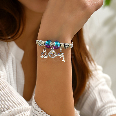 Non-Tarnish 201 Stainless Steel European Bracelet OQ8559-2-1