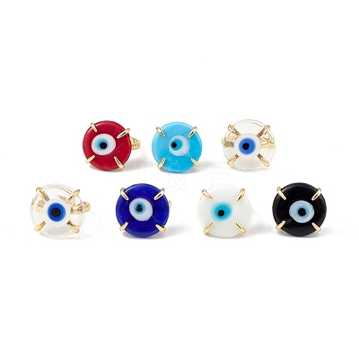 Lampwork Evil Eye Open Cuff Ring RJEW-C051-01G-1