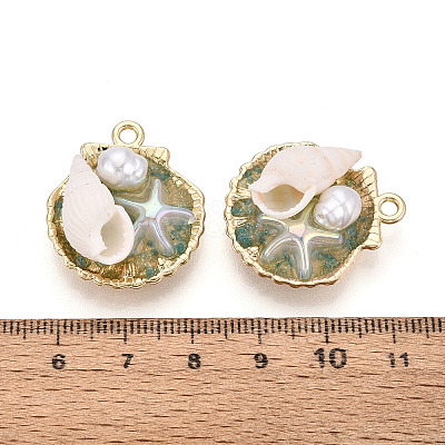Luminous Rack Plating Alloy Resin and ABS Imitation Pearl and Porcelain Pendants ENAM-T091-70-1