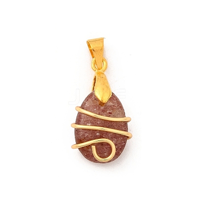 Copper Wire Wrapped Natural Labradorite & Amazonite & Aquamarine & Rose Quartz & Amethyst & Tiger Eye & Strawberry Quartz & Prehnite Pendants PALLOY-JF04064-01-1