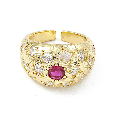 Cubic Zirconia Dome Open Cuff Ring RJEW-P079-09G-03-1