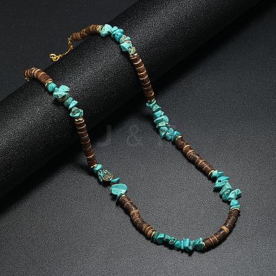 Bohemian Turquoise Stone Coconut Shell Surf Punk Necklace for Men NI4745-1-1