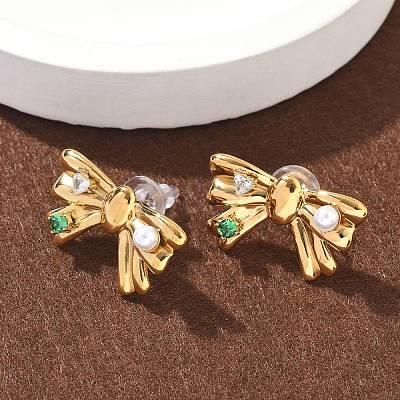 304 Stainless Steel Micro Pave Cubic Zirconia Stud Earrings EJEW-D309-04G-1