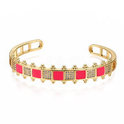 Brass Micro Pave Clear Cubic Zirconia Cuff Bangles BJEW-N302-006E-NF-1