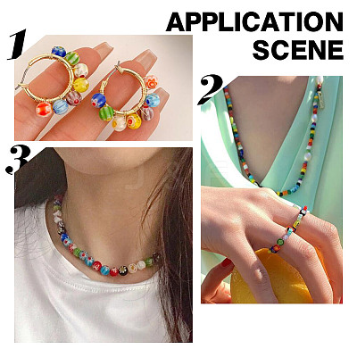 4 Strands Handmade Millefiori Glass Round Bead Strands LAMP-GO0001-13-1