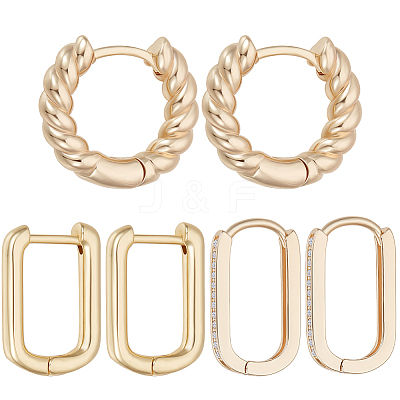 6Pcs 3 Styles Brass Hoop Earrings EJEW-BBC0001-30-1
