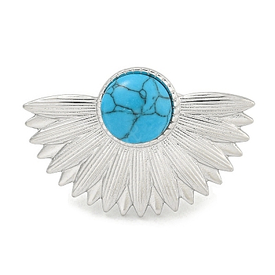 304 Stainless Steel Synthetic Turquoise Cuff Rings G-Z056-07P-04-1