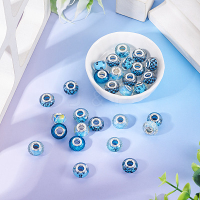 30Pcs Printed Transparent Resin European Beads RESI-TADJ0001-03F-1