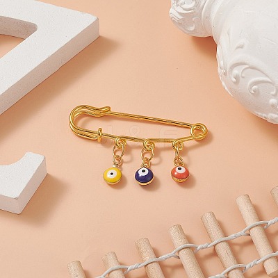 Rack Plating Brass Enamel Evil Eye Charms Safety Pin Brooch JEWB-BR00091-1