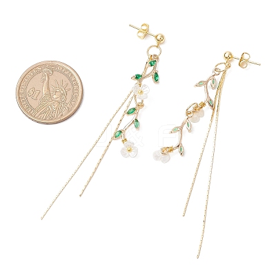 Brass Micro Pave Cubic Zirconia Dangle Stud Earrings & Chain Necklace Sets SJEW-JS01323-1