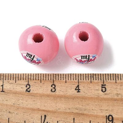 Mother's Day Theme Printed Wood European Beads WOOD-F016-09-1