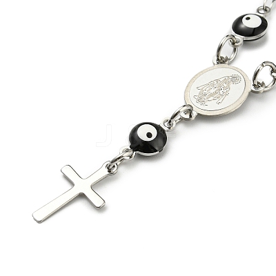 201 Stainless Steel Cross Charm Bracelet BJEW-A142-01P-1