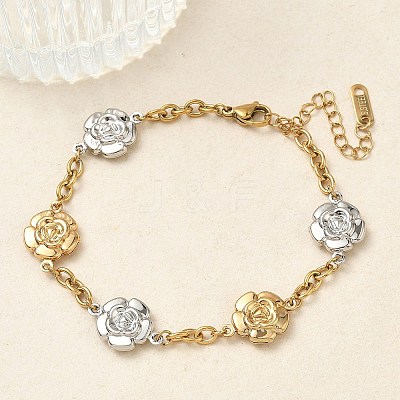 304 Stainless Steel Camellia Link Bracelets BJEW-A169-03GP-1
