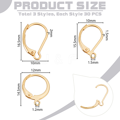 AHADEMAKER 90pc 3 Style 304 Stainless Steel Leverback Earring Findings FIND-GA0006-96G-1