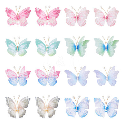 32Pcs 8 Styles Cloth Butterfly with Imitation Pearl Ornament Accessories DIY-TA0014-29-1